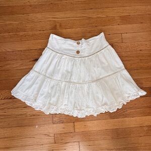 Zara Cream Cotton Linen Tiered Mini Skirt XS Fully Lined